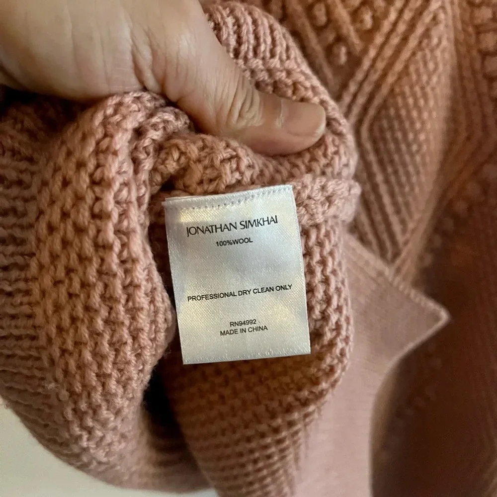 Jonathan Simkhai Cable Knit Pom Pom Sweater Antique Rose - Picture 8 of 8